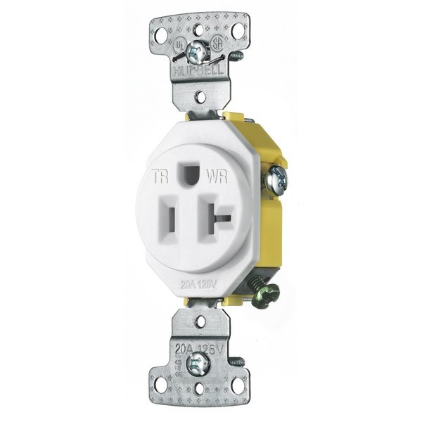 Hubbell Wiring Device-Kellems TradeSelect, Straight Blade Devices, Residential Grade, Receptacles, Weather and Tamper Resistant Single, 20A 125V, 5-20R RR201WWRTR